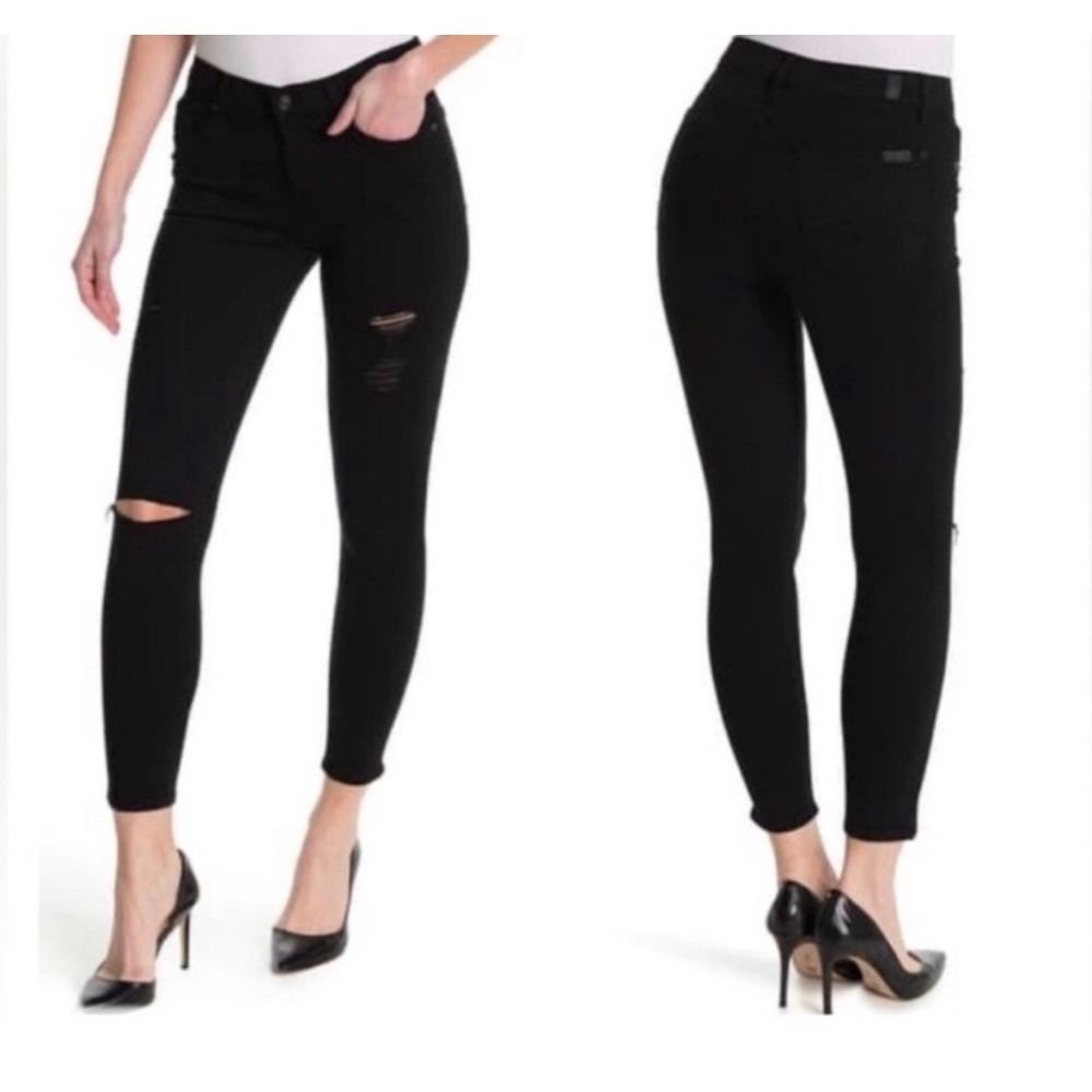 7‎ For All Mankind Jeans 28 Ankle Guenevere Black Distressed Skinny Goth Grunge